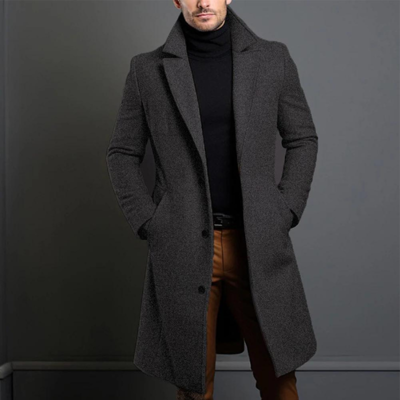 Winter-Trenchcoat – Einreihig – Lang – Wollmantel – Herrenmantel-Grau-S-Chaps Herrenmode