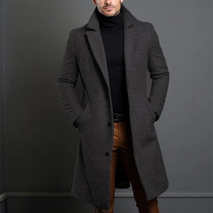 Winter-Trenchcoat – Einreihig – Lang – Wollmantel – Herrenmantel-Grau-S-Chaps Herrenmode