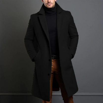 Winter-Trenchcoat – Einreihig – Lang – Wollmantel – Herrenmantel-Schwarz-S-Chaps Herrenmode