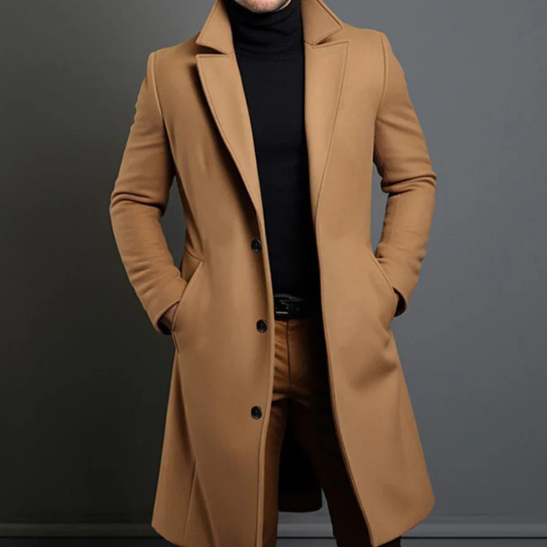 Winter-Trenchcoat | Einreihig | Mittellang | Wollmantel | Herrenjacke-Beige-S-Chaps Herrenmode