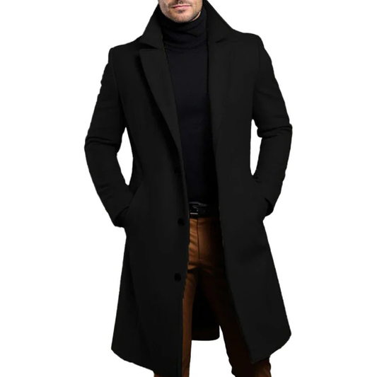 Winter-Trenchcoat | Einreihig | Mittellang | Wollmantel | Herrenjacke-Schwarz-S-Chaps Herrenmode