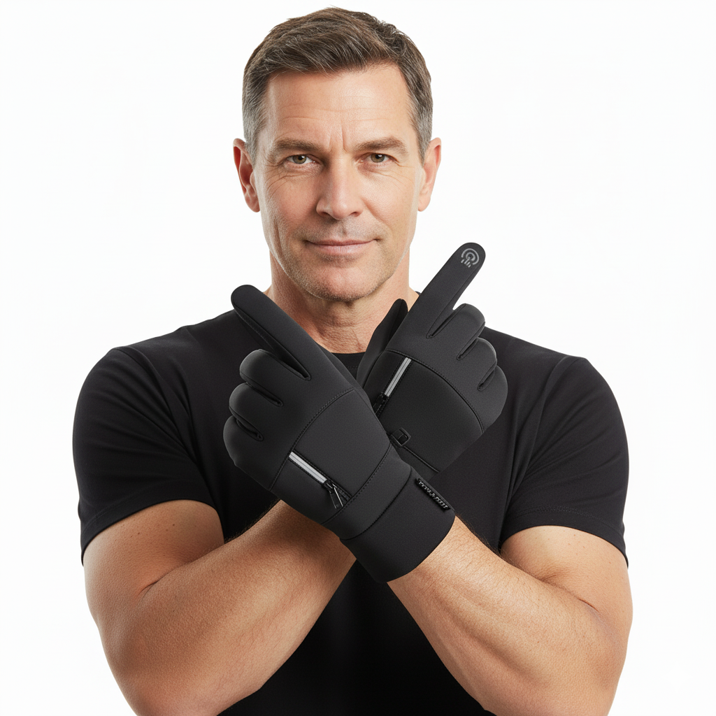Winterhandschuhe Herren | Fleecefutter | Reißverschlussfach | Touchscreen-Schwarz-M-Chaps Herrenmode