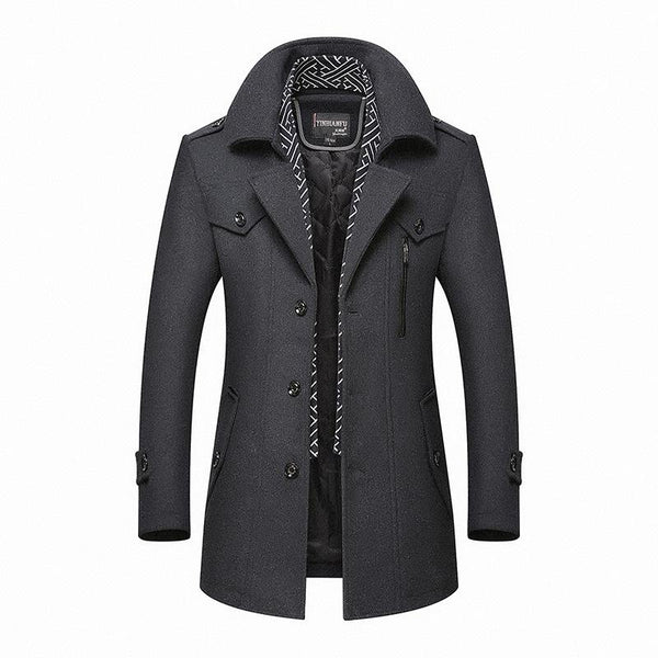 Winterjacke | Einreihig | Mittellang | Wolljacke | Herrenmantel-Grau-S-Chaps Herrenmode