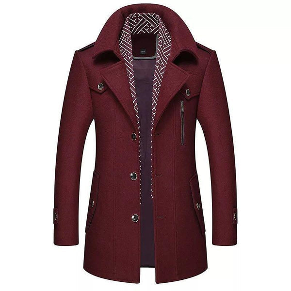 Winterjacke | Einreihig | Mittellang | Wolljacke | Herrenmantel-Rot-S-Chaps Herrenmode