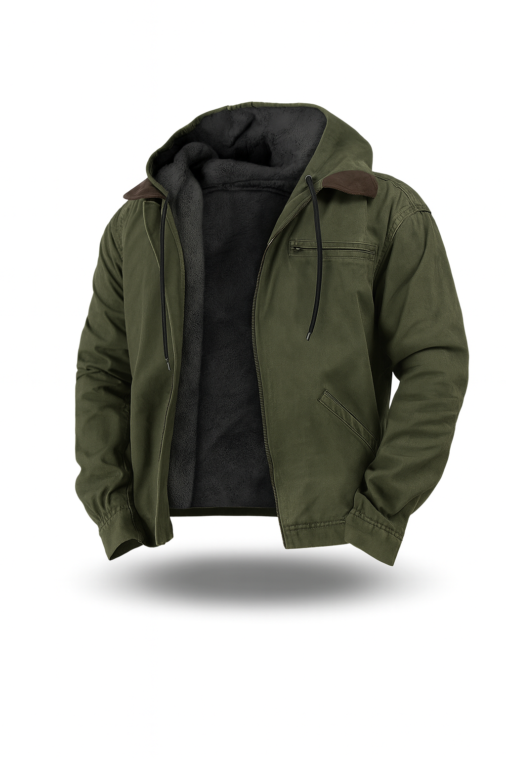 Winterjacke – Freizeit – Mit Fleece gefüttert – Kapuzenjacke – Herrenjacke-Armeegrün-XS-Chaps Herrenmode