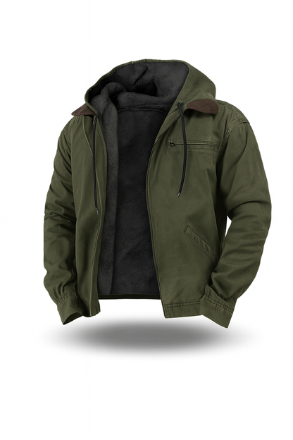 Winterjacke – Freizeit – Mit Fleece gefüttert – Kapuzenjacke – Herrenjacke-Armeegrün-XS-Chaps Herrenmode