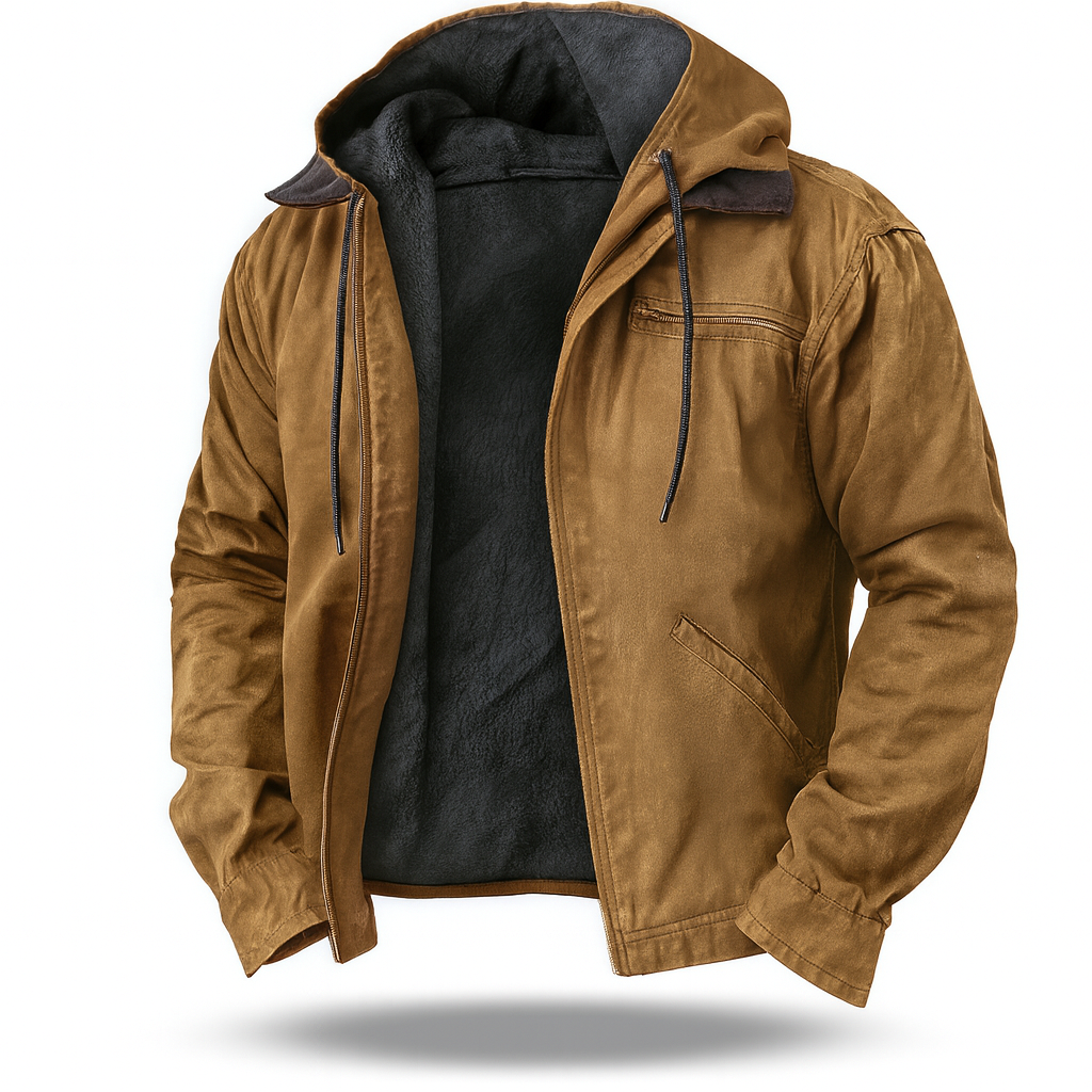 Winterjacke – Freizeit – Mit Fleece gefüttert – Kapuzenjacke – Herrenjacke-Braun-XS-Chaps Herrenmode