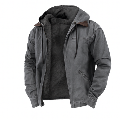 Winterjacke – Freizeit – Mit Fleece gefüttert – Kapuzenjacke – Herrenjacke-Grau-XS-Chaps Herrenmode