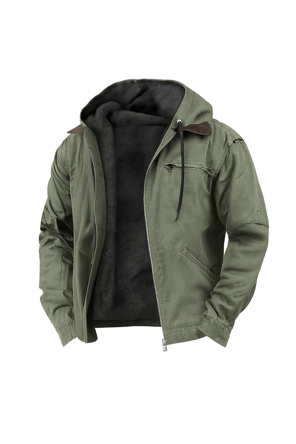 Winterjacke – Freizeit – Mit Fleece gefüttert – Kapuzenjacke – Herrenjacke-Grün-XS-Chaps Herrenmode
