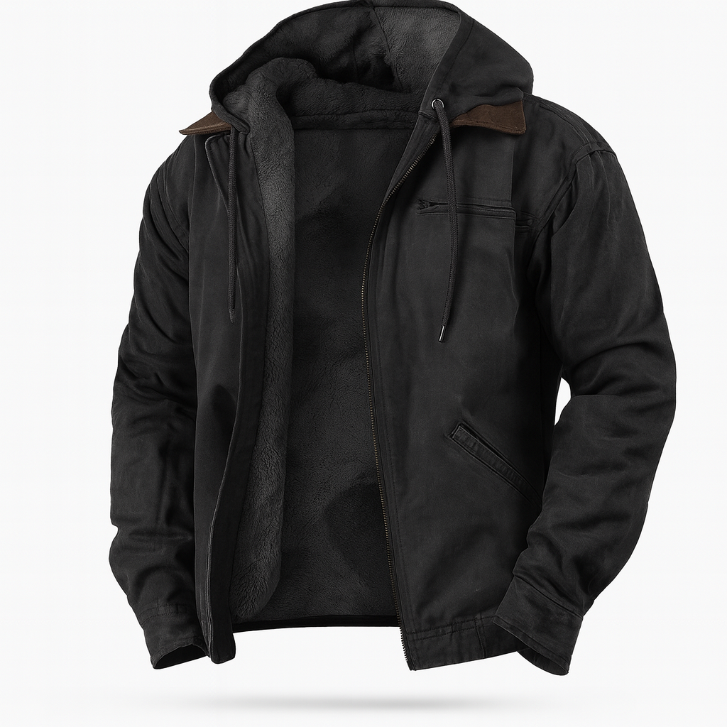 Winterjacke – Freizeit – Mit Fleece gefüttert – Kapuzenjacke – Herrenjacke-Schwarz-XS-Chaps Herrenmode