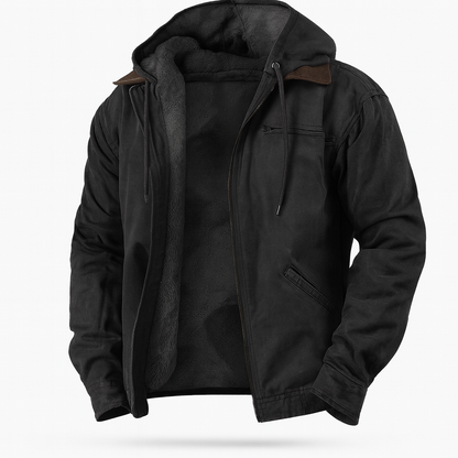 Winterjacke – Freizeit – Mit Fleece gefüttert – Kapuzenjacke – Herrenjacke-Schwarz-XS-Chaps Herrenmode
