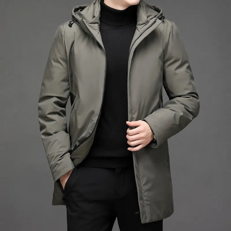 Winterjacke – Herren-Winterparka mit Kapuze und Reißverschluss-Dunkelgrün-S-Chaps Herrenmode