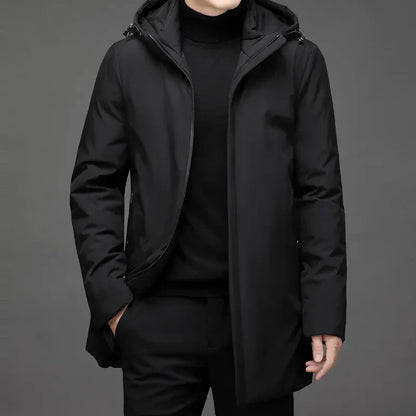 Winterjacke – Herren-Winterparka mit Kapuze und Reißverschluss-Schwarz-S-Chaps Herrenmode