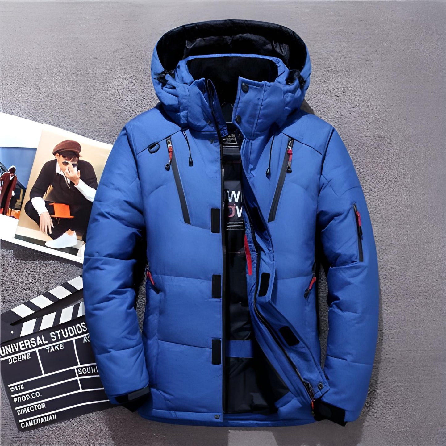 Winterjacke - Herren Zip-Up Kapuzenpuffer Daunenjacke-Blau-M-Chaps Herrenmode