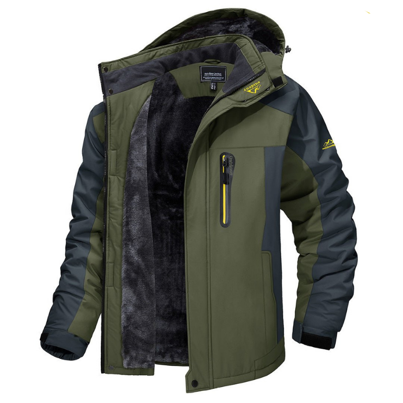 Winterjacke | Kapuze | Reißverschluss | Skijacke | Herrenjacke-Armee-Grün-M-Chaps Herrenmode