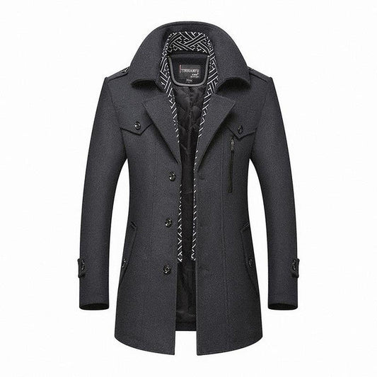 Winterjacke – Klassischer einreihiger Wollmantel für Männer-Grau-S-Chaps Herrenmode