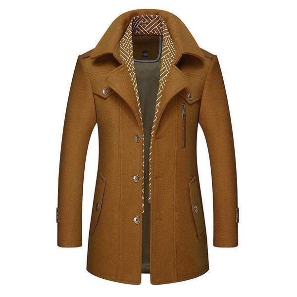 Winterjacke – Klassischer einreihiger Wollmantel für Männer-Senf-S-Chaps Herrenmode