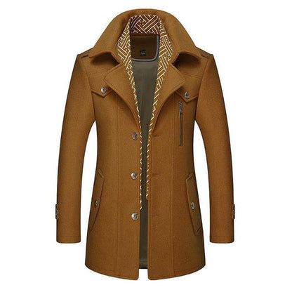 Winterjacke – Klassischer einreihiger Wollmantel für Männer-Senf-S-Chaps Herrenmode