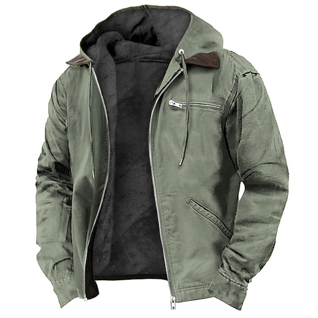 Winterjacke - Lässige Herrenjacke mit Kapuze und Fleece-Futter-Armeegrün-XS-Chaps Herrenmode