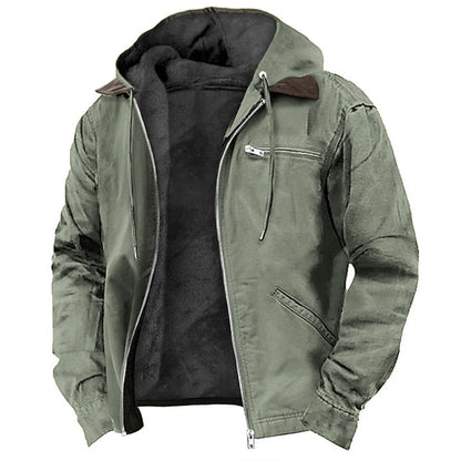 Winterjacke - Lässige Herrenjacke mit Kapuze und Fleece-Futter-Armeegrün-XS-Chaps Herrenmode