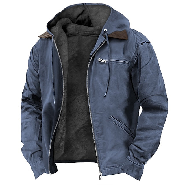Winterjacke - Lässige Herrenjacke mit Kapuze und Fleece-Futter-Blau-XS-Chaps Herrenmode