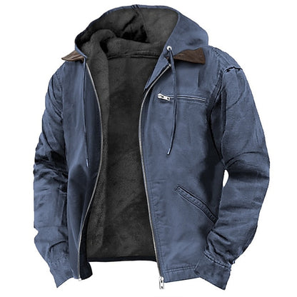Winterjacke - Lässige Herrenjacke mit Kapuze und Fleece-Futter-Blau-XS-Chaps Herrenmode