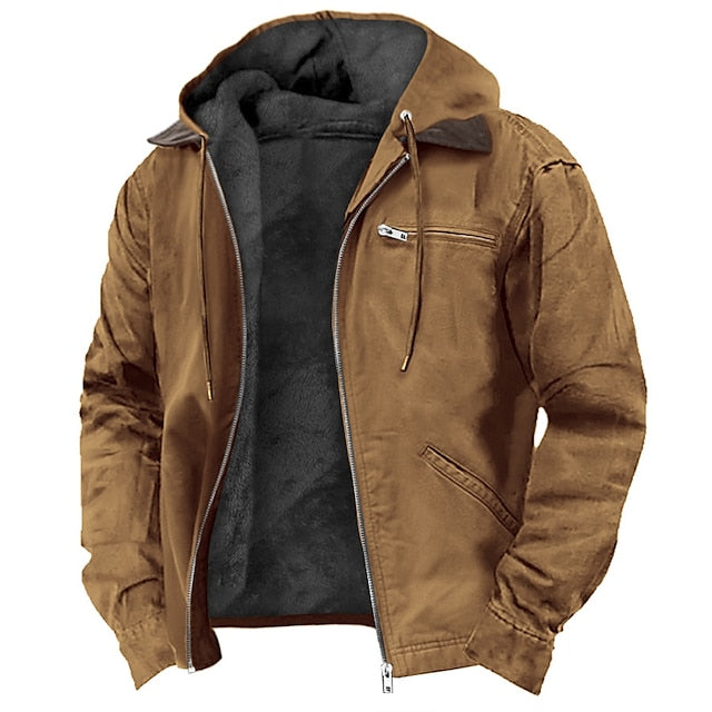 Winterjacke - Lässige Herrenjacke mit Kapuze und Fleece-Futter-Braun-XS-Chaps Herrenmode