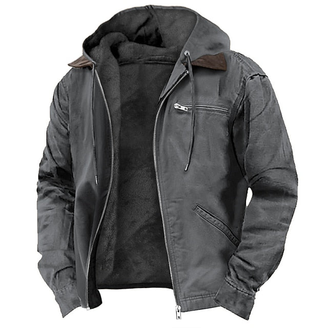 Winterjacke - Lässige Herrenjacke mit Kapuze und Fleece-Futter-Grau-XS-Chaps Herrenmode