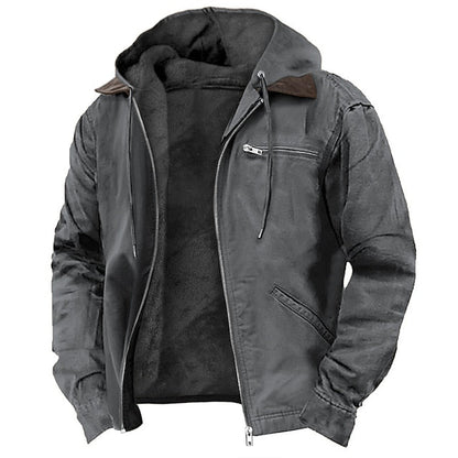 Winterjacke - Lässige Herrenjacke mit Kapuze und Fleece-Futter-Grau-XS-Chaps Herrenmode