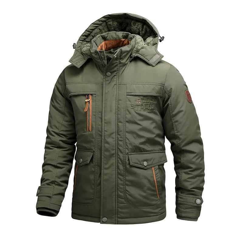 Winterjacke | Mit Fleece gefüttert | Mit Kapuze | Winterparka | Herrenmantel-Grün-S-Chaps Herrenmode