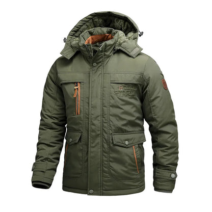 Winterjacke | Mit Fleece gefüttert | Mit Kapuze | Winterparka | Herrenmantel-Grün-S-Chaps Herrenmode