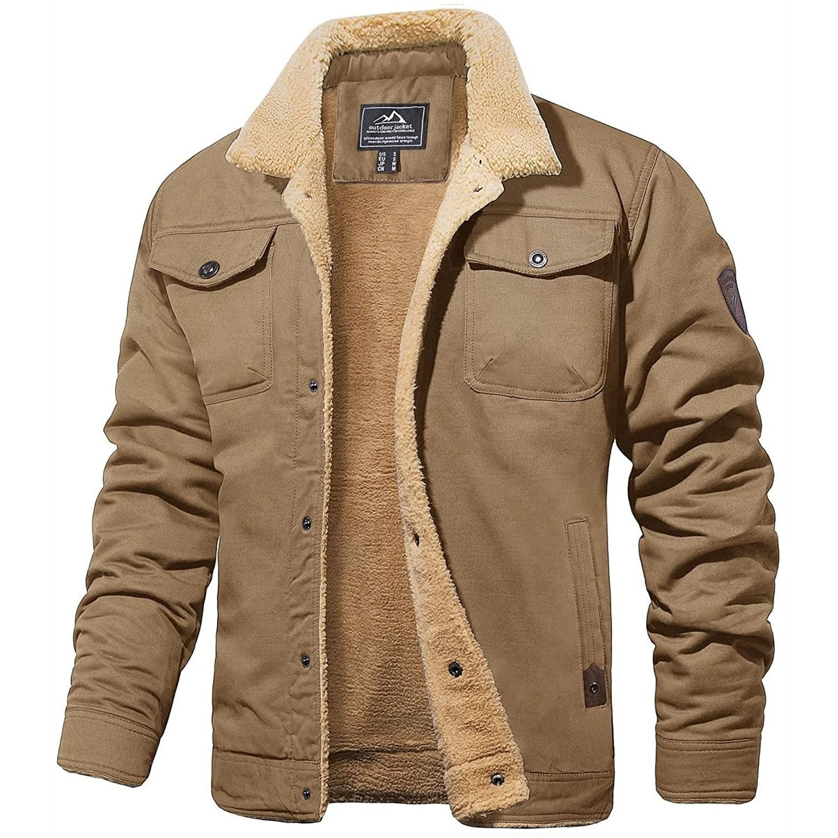 Winterjacke | Mit Sherpa gefüttert | Zum Knöpfen | Winter-Bomberjacke | Herrenjacke-Khaki-S-Chaps Herrenmode