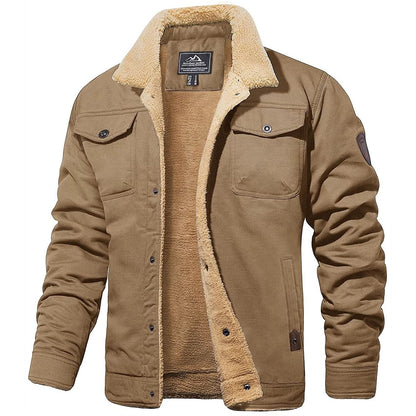 Winterjacke | Mit Sherpa gefüttert | Zum Knöpfen | Winter-Bomberjacke | Herrenjacke-Khaki-S-Chaps Herrenmode