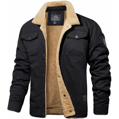 Winterjacke | Mit Sherpa gefüttert | Zum Knöpfen | Winter-Bomberjacke | Herrenjacke-Schwarz-S-Chaps Herrenmode