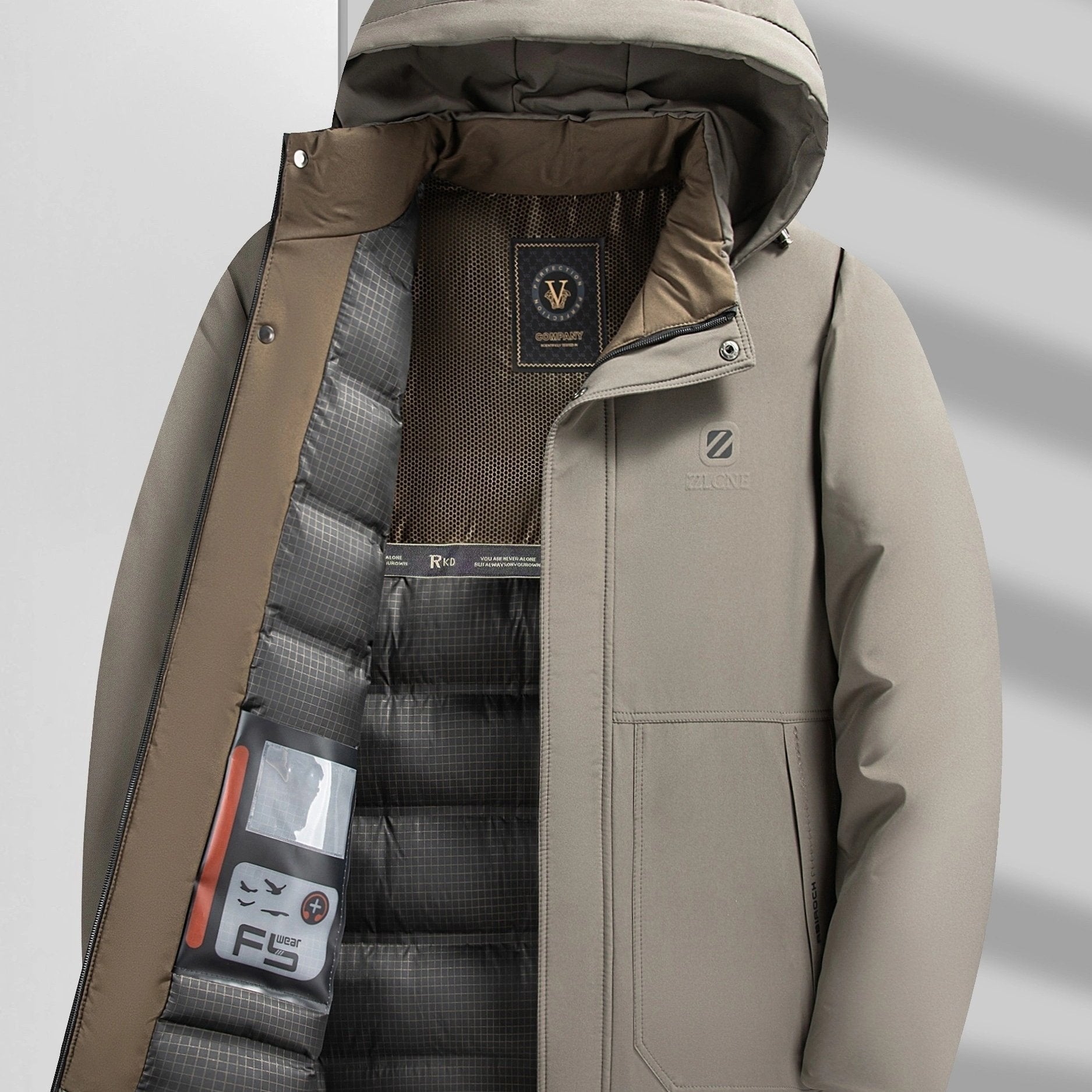 Winterjacke | Warm | Gefüttert | Kapuzenjacke | Herrenmantel-Khaki-S-Chaps Herrenmode
