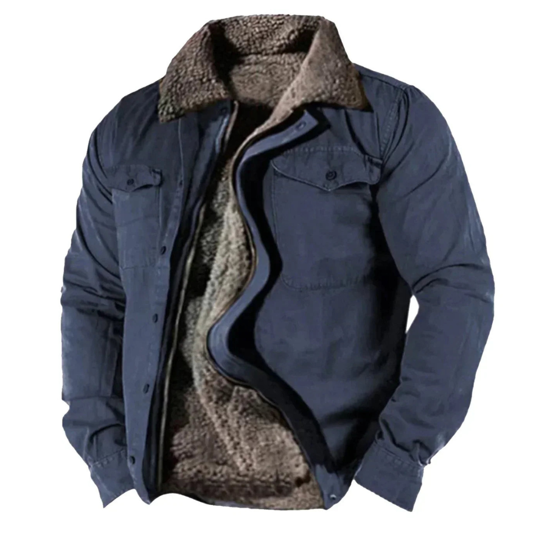 Winterjacke – Warme Fleece-gefütterte Overshirt-Jacke für Männer-Blau-M-Chaps Herrenmode