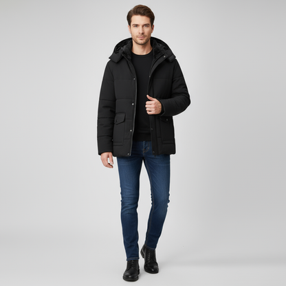 Winterjacke - Winterparka mit Kapuze und Steppfutter für Männer-Schwarz-M (45-50kg)-Chaps Herrenmode