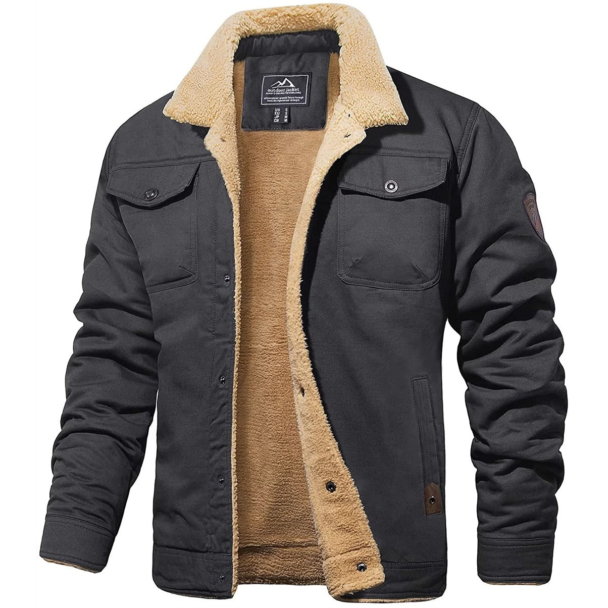 Winterjacke – kurz – mit Fleecefutter – Jacke mit Sherpa-Futter – Winterjacke für Männer-Dunkelgrau-S-Chaps Herrenmode