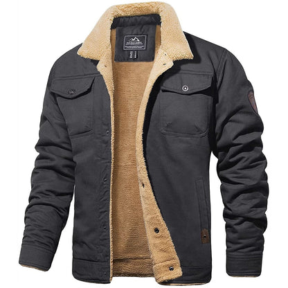 Winterjacke – kurz – mit Fleecefutter – Jacke mit Sherpa-Futter – Winterjacke für Männer-Dunkelgrau-S-Chaps Herrenmode