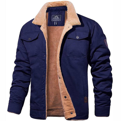 Winterjacke – kurz – mit Fleecefutter – Jacke mit Sherpa-Futter – Winterjacke für Männer-Marineblau-S-Chaps Herrenmode
