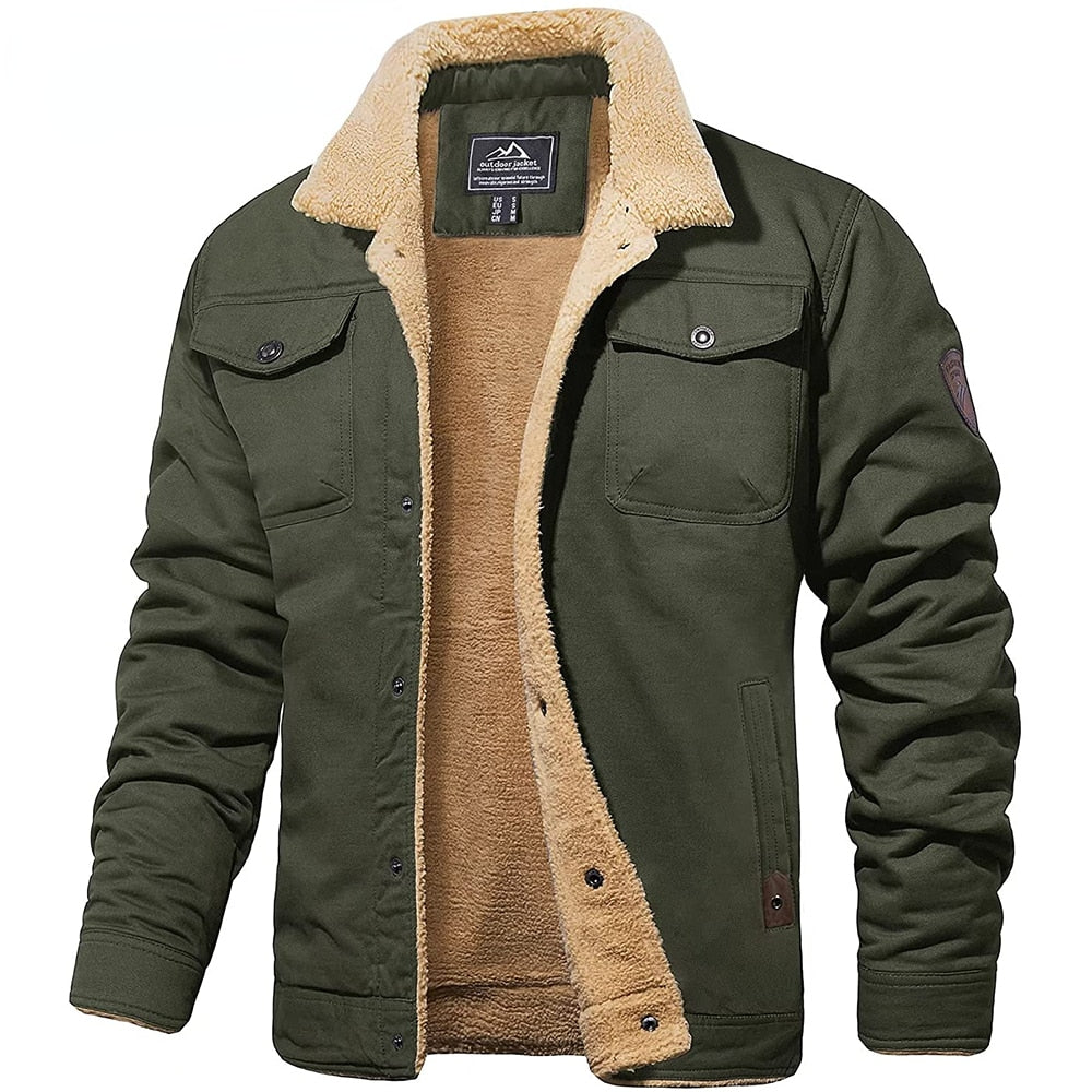 Winterjacke – kurz – mit Fleecefutter – Jacke mit Sherpa-Futter – Winterjacke für Männer-Militärgrün-S-Chaps Herrenmode