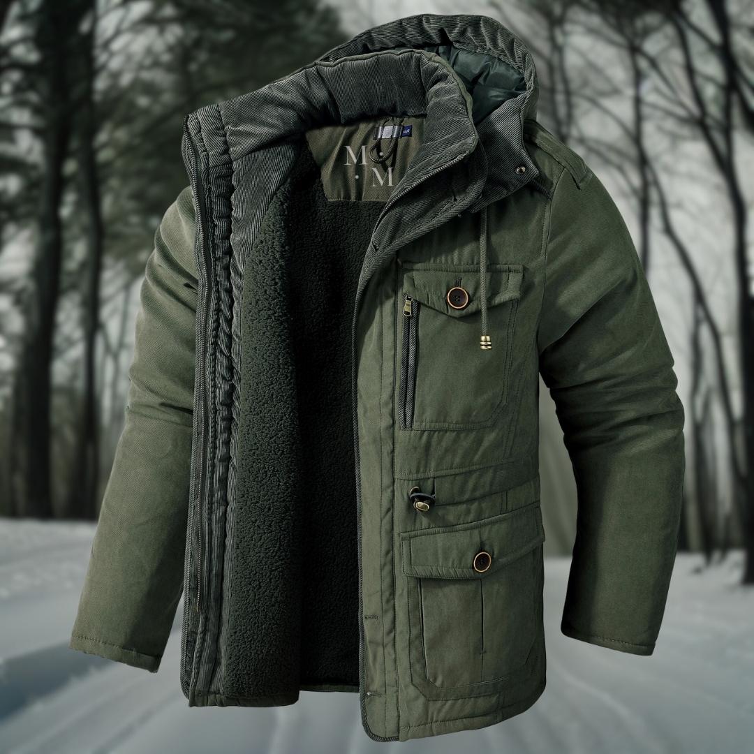 Winterjacke – mit Kapuze – mit Fleece gefüttert - Daunenjacke – Wintermäntel und -jacken für Herren-Armeegrün-S-Chaps Herrenmode