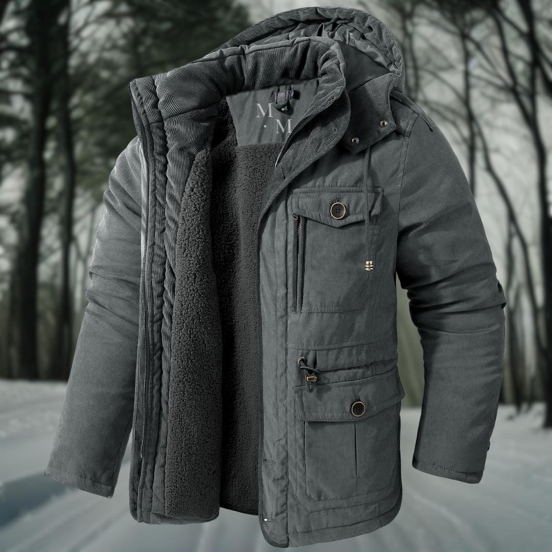 Winterjacke – mit Kapuze – mit Fleece gefüttert - Daunenjacke – Wintermäntel und -jacken für Herren-Grau-S-Chaps Herrenmode
