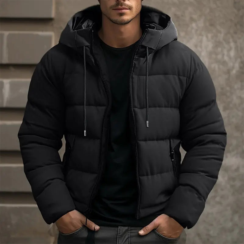 Winterjacke – mit Kapuze – wattiert – Daunenjacke – Herrenmantel-Schwarz-M-Chaps Herrenmode