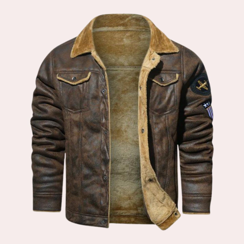 Winterlederjacke | Warm | Mit Fleece gefüttert | Fliegerjacke | Herren-Pilotenjacke-Braun-M-Chaps Herrenmode