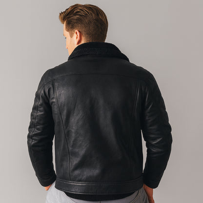 Winterlederjacke | Warm | Mit Fleece gefüttert | Fliegerjacke | Herren-Pilotenjacke-Chaps Herrenmode