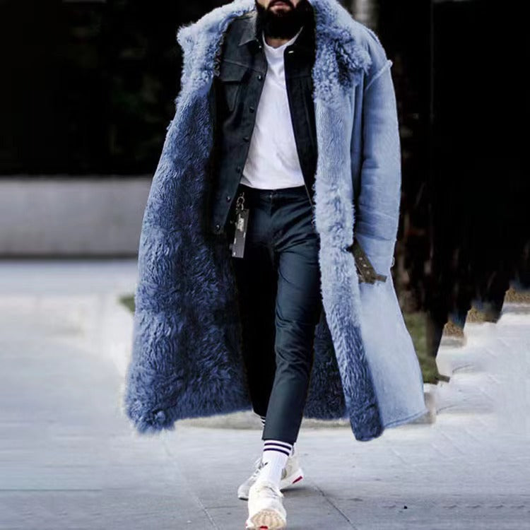 Wintermantel - Fell gefüttert - Warm - Langer Mantel - Winterjacke für Männer-Blau-M-Chaps Herrenmode