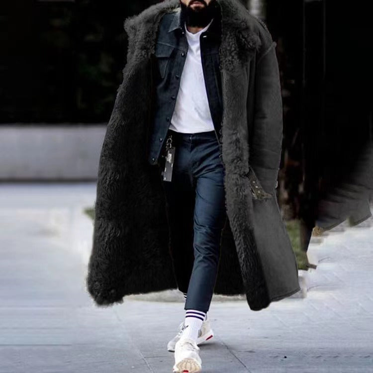 Wintermantel - Fell gefüttert - Warm - Langer Mantel - Winterjacke für Männer-Schwarz-M-Chaps Herrenmode