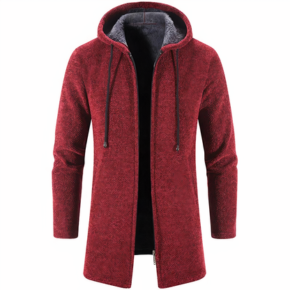 Wintermantel - Men's Hooded Zip-Up Mid Lenght Winter Jacket-Burgunderrot-S-Chaps Herrenmode