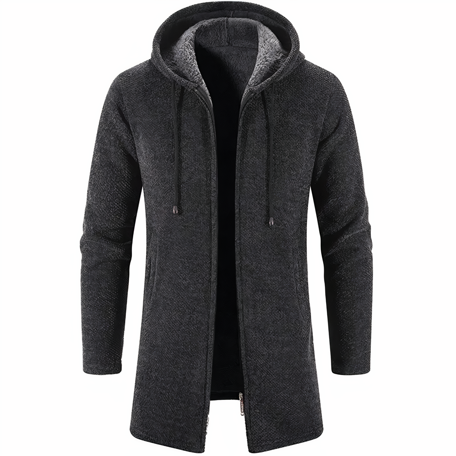Wintermantel - Men's Hooded Zip-Up Mid Lenght Winter Jacket-Dunkelgrau-S-Chaps Herrenmode